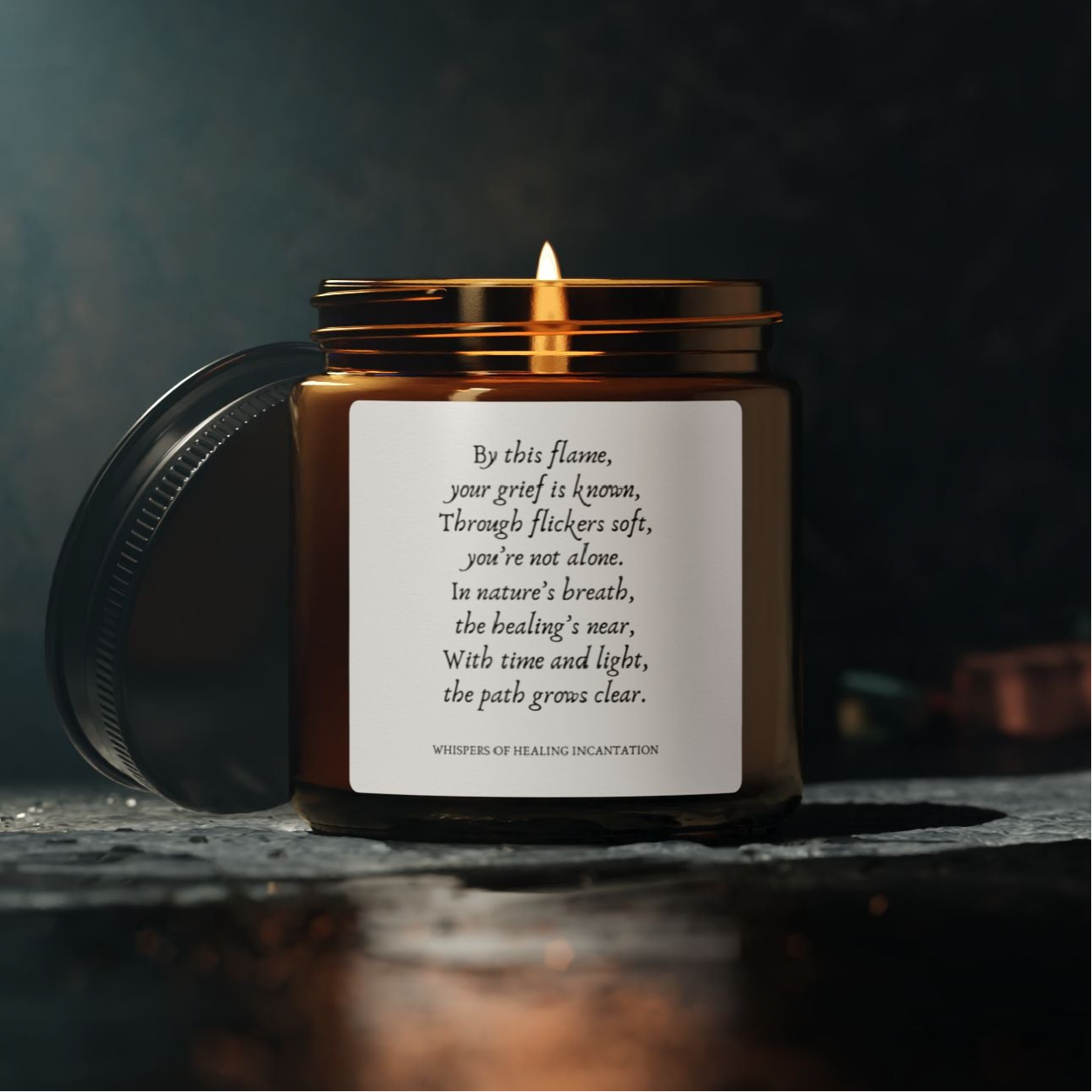 Whispers of Healing Incantation, Scented Soy Candle (4 oz, Amber Jar)