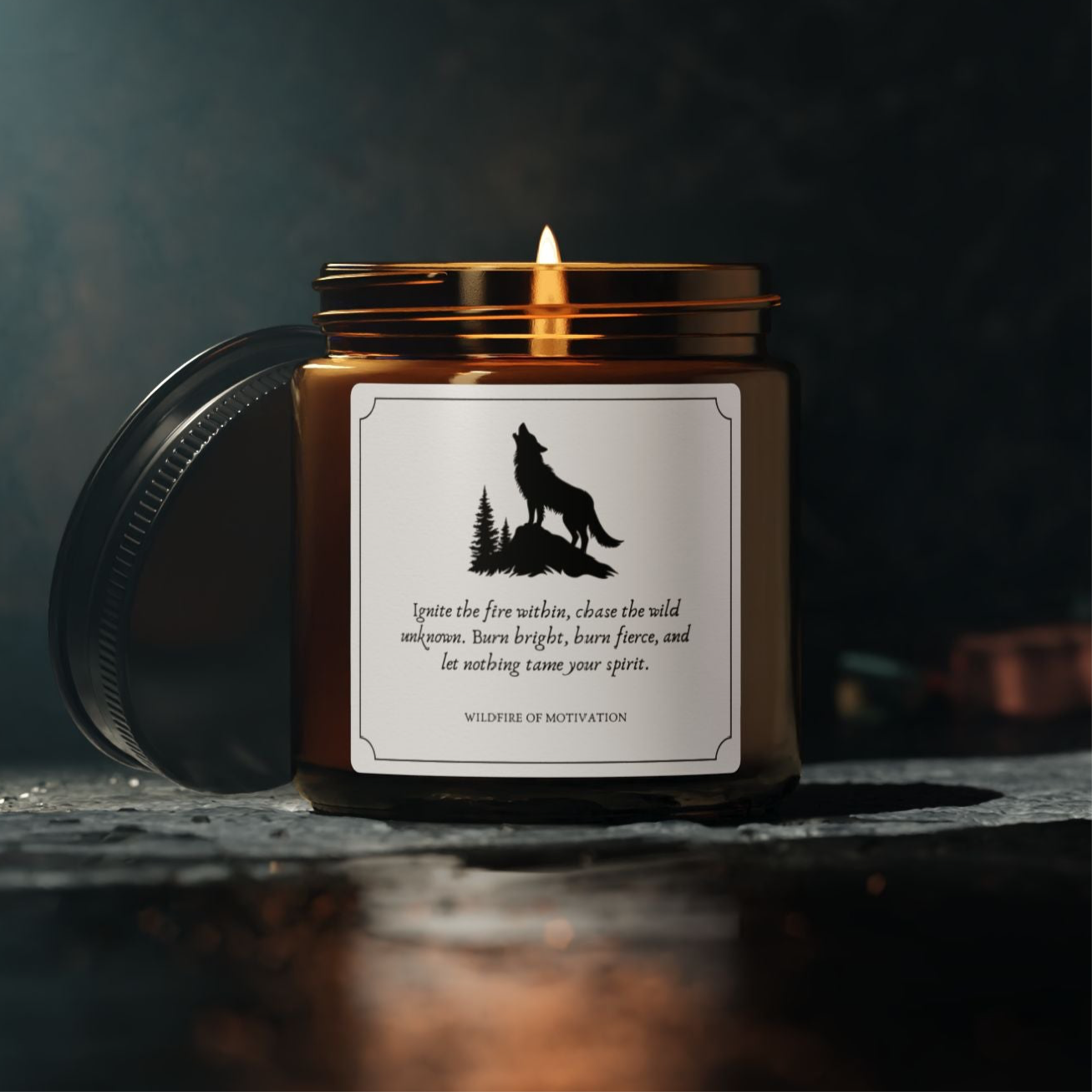 Wildfire of Motivation, Scented Soy Candle (4 oz, Amber Jar)